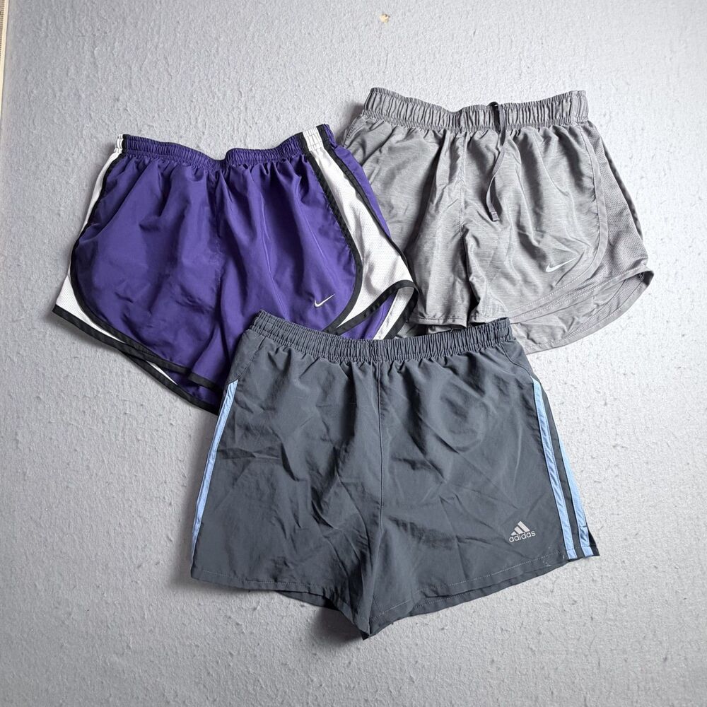 Nike Adidas Women Sm Shorts Lot of 3 Running Yoga Workout Walking Summer Purple